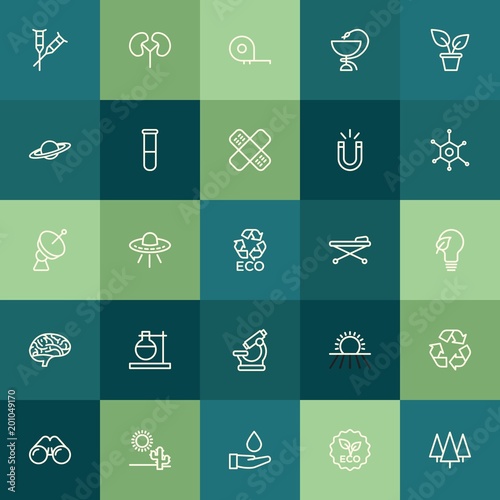 Modern Simple Set of health, science, nature Vector outline Icons. ..Contains such Icons as view, health, gardening, space, save, eco and more on green background. Fully Editable. Pixel Perfect.