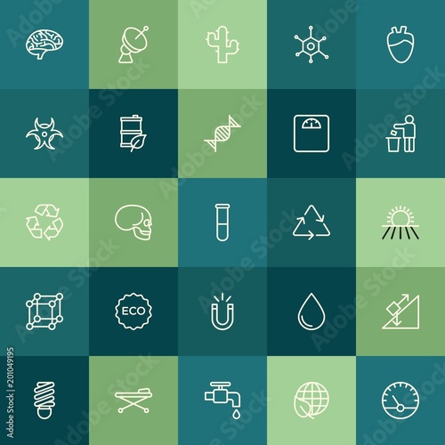 Modern Simple Set of health, science, nature Vector outline Icons. ..Contains such Icons as  equipment,  dish, technology,  liquid,  save and more on green background. Fully Editable. Pixel Perfect.