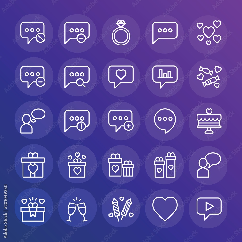 Modern Simple Set of chat and messenger, valentine Vector outline Icons. ..Contains such Icons as template, symbol, heart, heart and more on gradient background. Fully Editable. Pixel Perfect. Modern Simple Set of chat and messenger, valentine Vector outline Icons. ..Contains such Icons as template, symbol, heart, heart and more on gradient background. Fully Editable. Pixel Perfect.