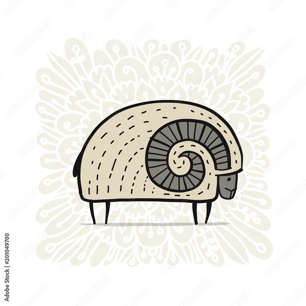 Fototapeta premium Cute ram, simple sketch for your design