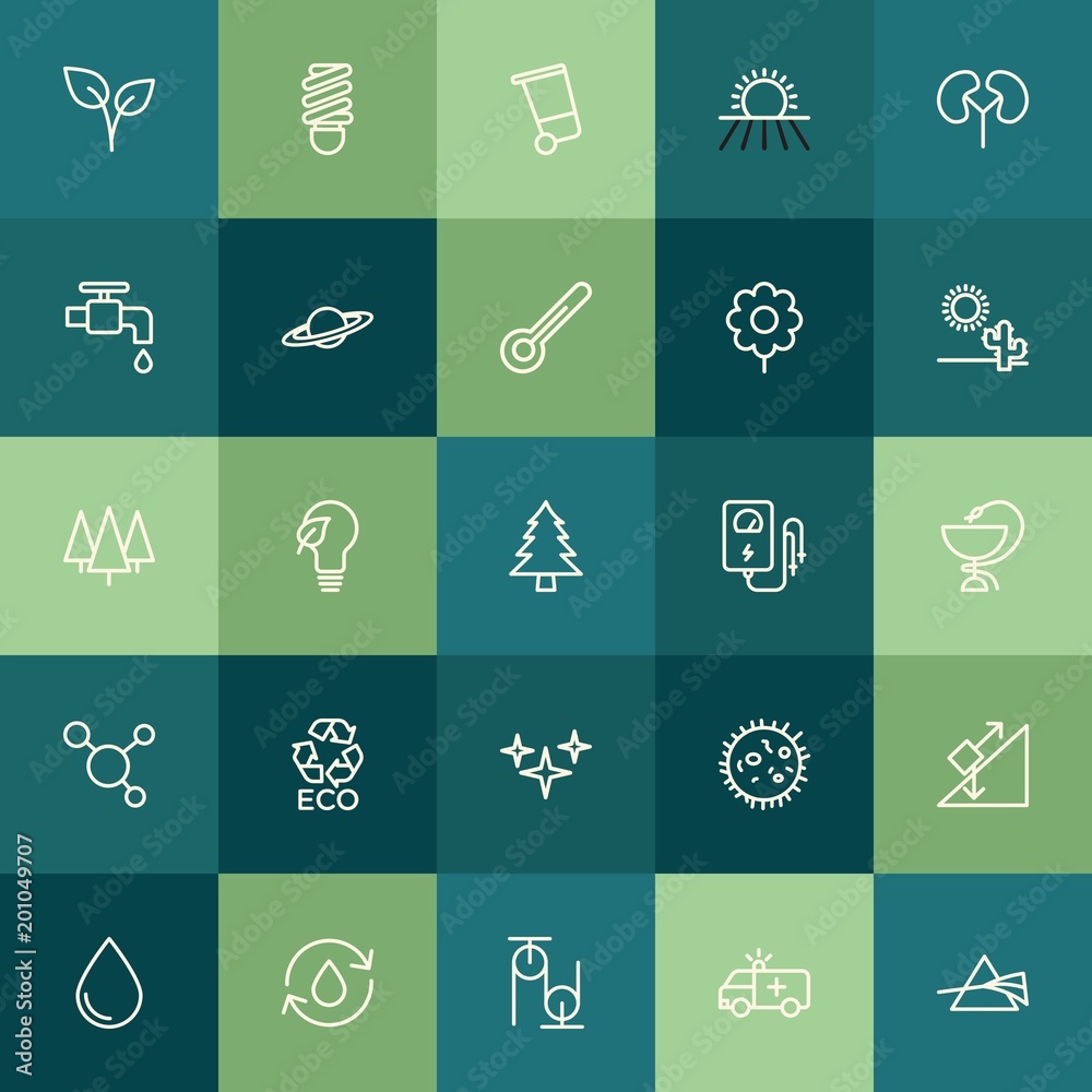 Modern Simple Set of health, science, nature Vector outline Icons. ..Contains such Icons as  liquid,  isolated, plane,  emergency, garbage and more on green background. Fully Editable. Pixel Perfect.