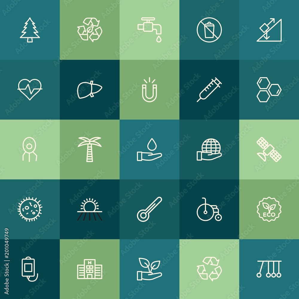 Modern Simple Set of health, science, nature Vector outline Icons. ..Contains such Icons as sign,  inclined,  disability,  pine, water,  do and more on green background. Fully Editable. Pixel Perfect.