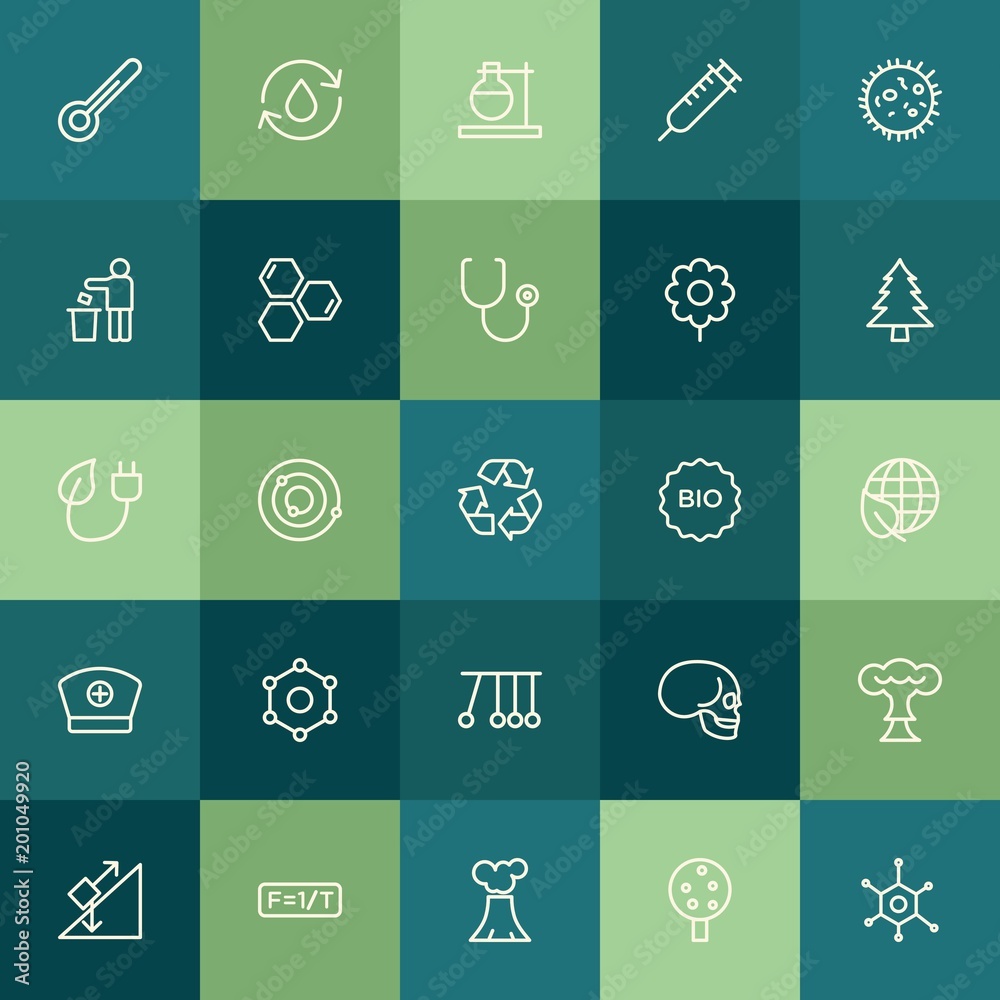 Modern Simple Set of health, science, nature Vector outline Icons. ..Contains such Icons as  inclined,  temperature, abstract, formula and more on green background. Fully Editable. Pixel Perfect.