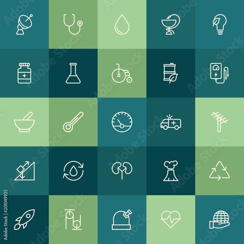 Modern Simple Set of health, science, nature Vector outline Icons. ..Contains such Icons as metal, pulley, doctor, transparent, eco and more on green background. Fully Editable. Pixel Perfect.