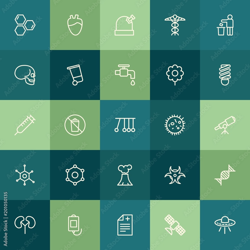 Modern Simple Set of health, science, nature Vector outline Icons. ..Contains such Icons as  medicine,  garbage,  nuclear, waste, human and more on green background. Fully Editable. Pixel Perfect.