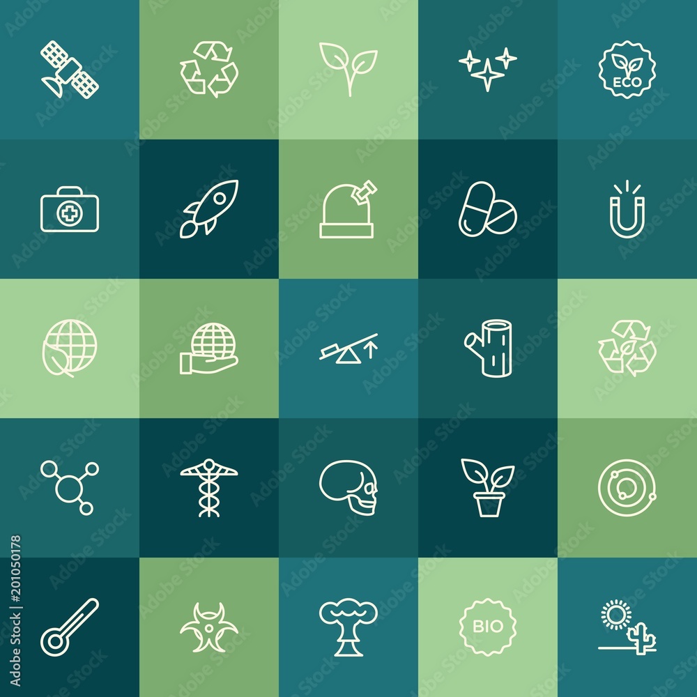 Modern Simple Set of health, science, nature Vector outline Icons. ..Contains such Icons as  eco,  dry,  leaf,  icon,  smoke,  home, plant and more on green background. Fully Editable. Pixel Perfect.