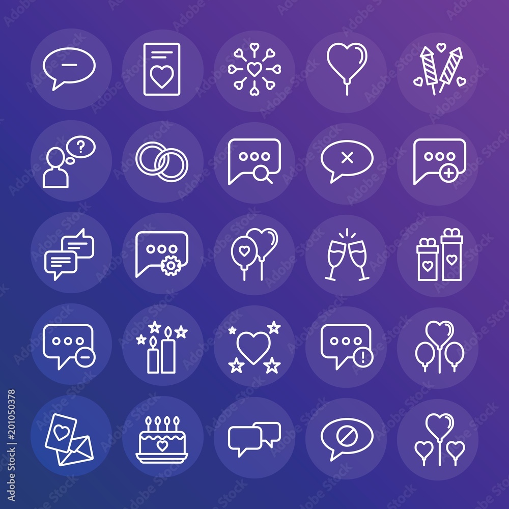 Modern Simple Set of chat and messenger, valentine Vector outline Icons. ..Contains such Icons as symbol, decoration, festival, heart and more on gradient background. Fully Editable. Pixel Perfect. Modern Simple Set of chat and messenger, valentine Vector outline Icons. ..Contains such Icons as symbol, decoration, festival, heart and more on gradient background. Fully Editable. Pixel Perfect.