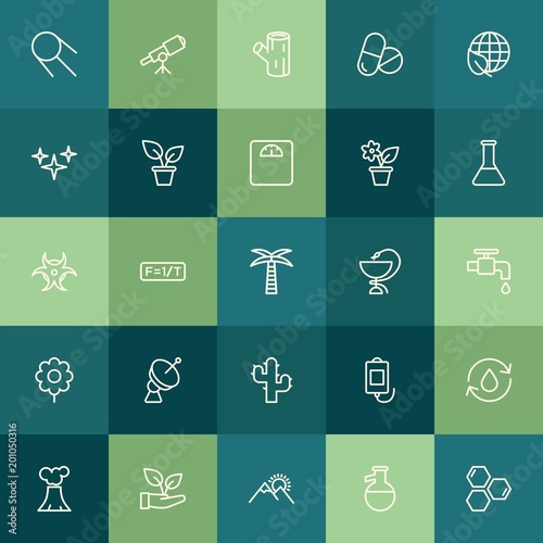Modern Simple Set of health, science, nature Vector outline Icons. ..Contains such Icons as health, molecule, wood, formula, background and more on green background. Fully Editable. Pixel Perfect.
