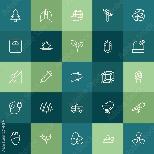 Modern Simple Set of health, science, nature Vector outline Icons. ..Contains such Icons as pharmacy, prescription, colorful, night and more on green background. Fully Editable. Pixel Perfect.