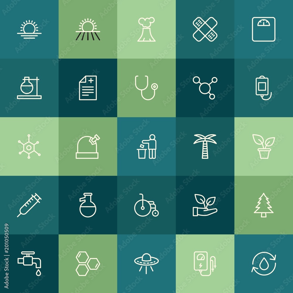 Modern Simple Set of health, science, nature Vector outline Icons. ..Contains such Icons as eco, alien, volcano, clean, eruption, sun and more on green background. Fully Editable. Pixel Perfect. Modern Simple Set of health, science, nature Vector outline Icons. ..Contains such Icons as eco, alien, volcano, clean, eruption, sun and more on green background. Fully Editable. Pixel Perfect.