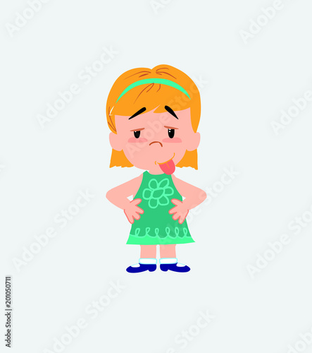 White girl in waiting attitude with funny expression.