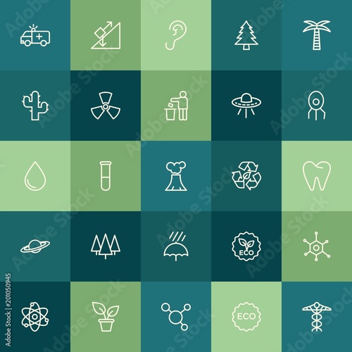 Modern Simple Set of health, science, nature Vector outline Icons. ..Contains such Icons as human, emergency, element, inclined, eco and more on green background. Fully Editable. Pixel Perfect.