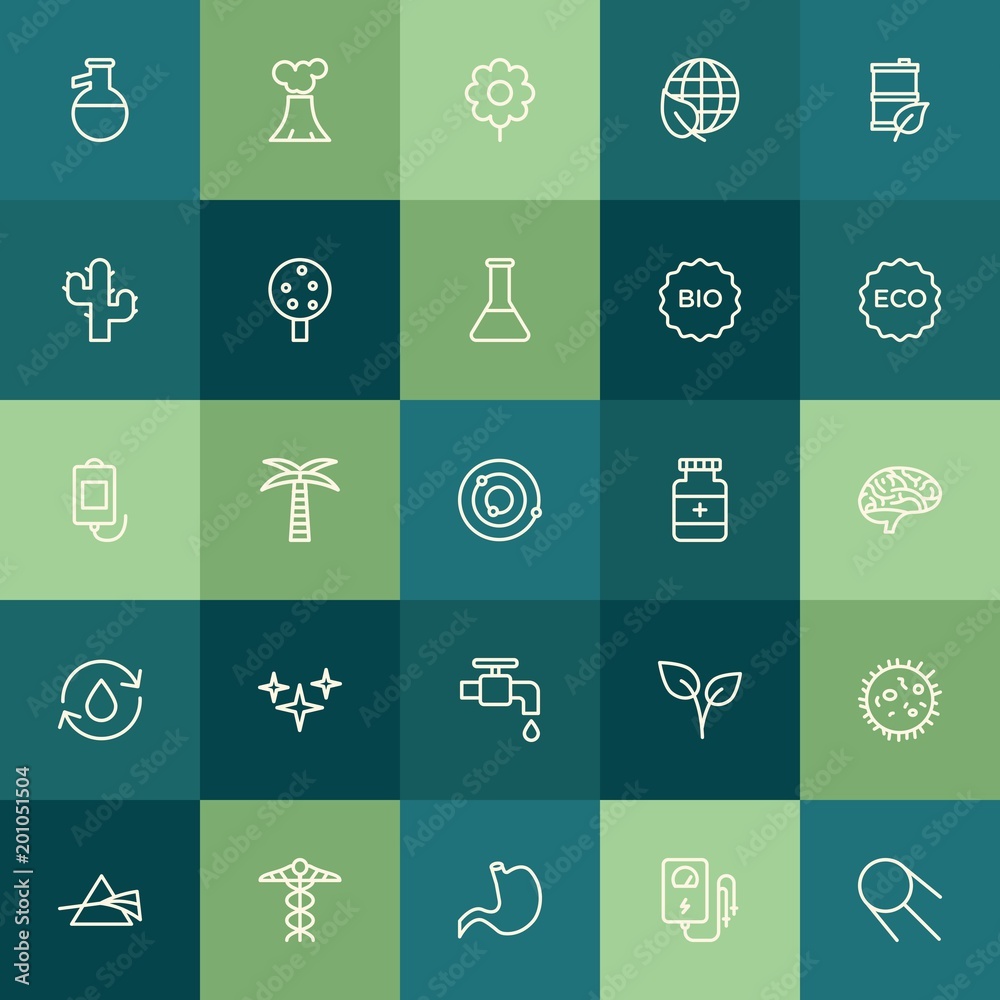 Modern Simple Set of health, science, nature Vector outline Icons. ..Contains such Icons as  cosmos, palm,  illness,  abstract,  laboratory and more on green background. Fully Editable. Pixel Perfect.