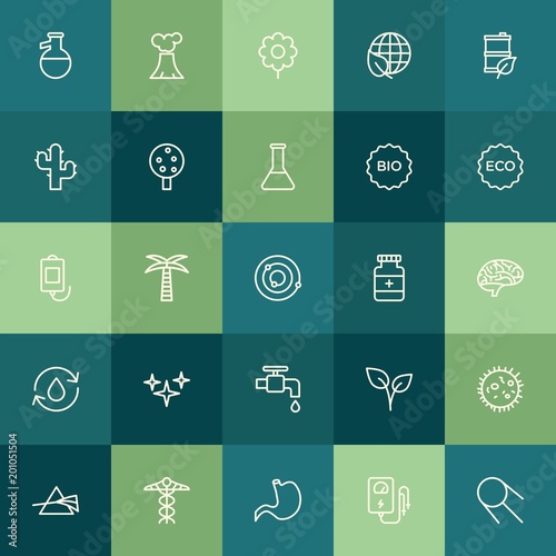 Modern Simple Set of health, science, nature Vector outline Icons. ..Contains such Icons as cosmos, palm, illness, abstract, laboratory and more on green background. Fully Editable. Pixel Perfect.