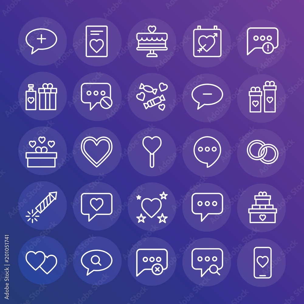 Modern Simple Set of chat and messenger, valentine Vector outline Icons. ..Contains such Icons as floral, marriage, add, cake, gift and more on gradient background. Fully Editable. Pixel Perfect. Modern Simple Set of chat and messenger, valentine Vector outline Icons. ..Contains such Icons as floral, marriage, add, cake, gift and more on gradient background. Fully Editable. Pixel Perfect.