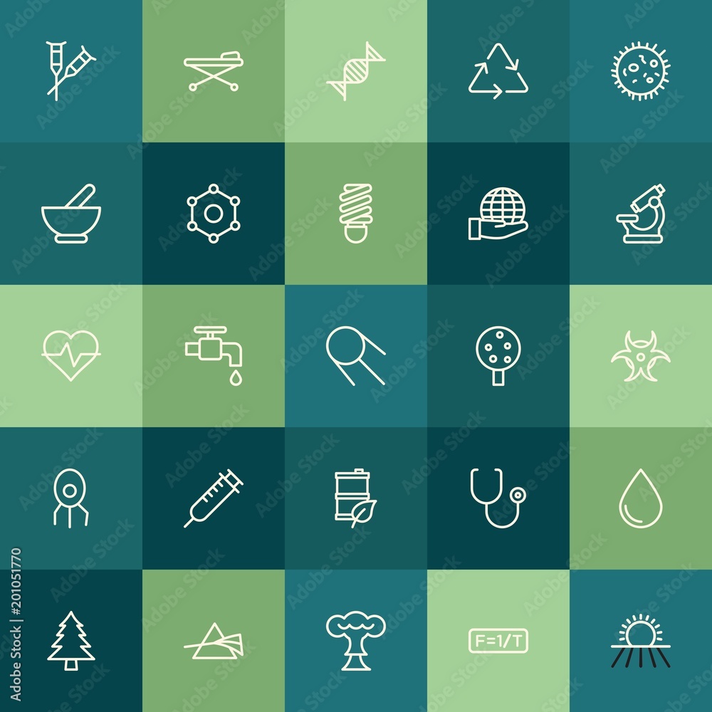 Modern Simple Set of health, science, nature Vector outline Icons. ..Contains such Icons as  tree,  drop,  pine,  background,  garden,  tap and more on green background. Fully Editable. Pixel Perfect.