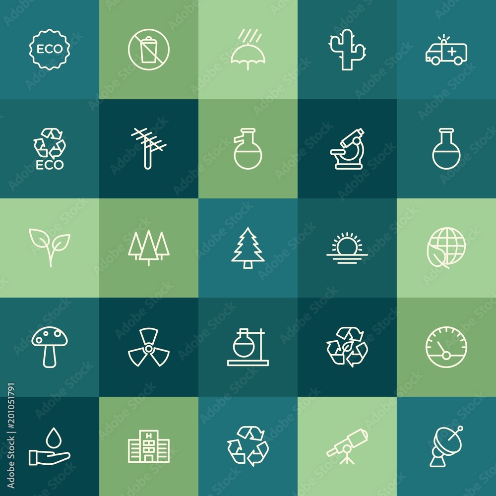 Modern Simple Set of health, science, nature Vector outline Icons. ..Contains such Icons as  natural, eco,  meter,  symbol, forest,  space and more on green background. Fully Editable. Pixel Perfect.