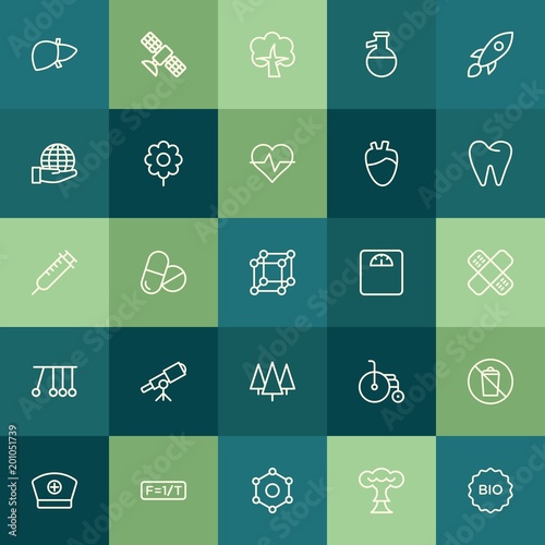 Modern Simple Set of health, science, nature Vector outline Icons. ..Contains such Icons as earth, pharmacy, handicap, satellite, icon and more on green background. Fully Editable. Pixel Perfect.