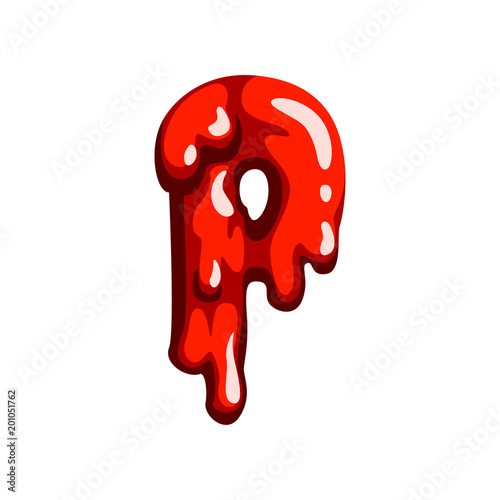 P letter of sweet fruit jelly, glossy, edible liquid font vector Illustration on a white background