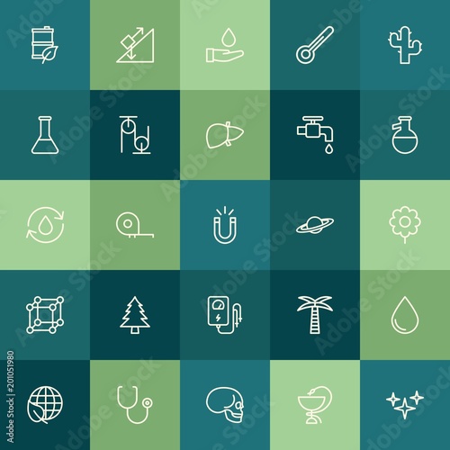 Modern Simple Set of health, science, nature Vector outline Icons. ..Contains such Icons as sign, space, gas, leaf, nature, clear and more on green background. Fully Editable. Pixel Perfect.