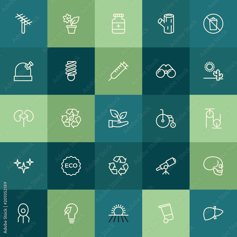 Modern Simple Set of health, science, nature Vector outline Icons. ..Contains such Icons as  vitamin,  wooden,  bin,  plant,  bone,  health and more on green background. Fully Editable. Pixel Perfect.