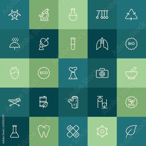 Modern Simple Set of health, science, nature Vector outline Icons. ..Contains such Icons as bandage, dental, plant, motion, vintage, eco and more on green background. Fully Editable. Pixel Perfect.