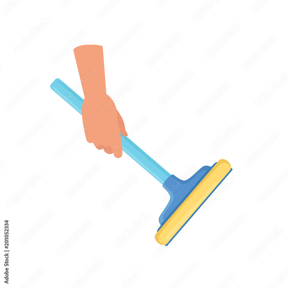 Hand holding window cleaning tool, housework concept vector Illustration on a white background Hand holding window cleaning tool, housework concept vector Illustration on a white background