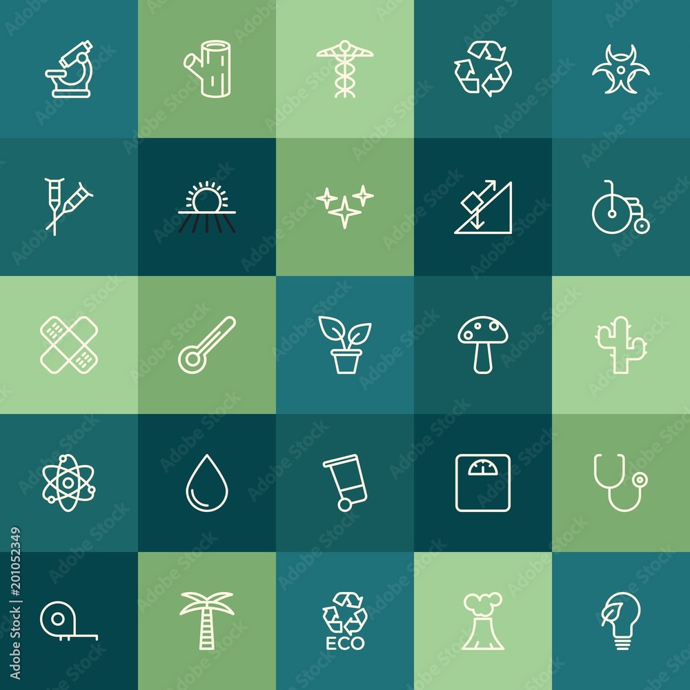 Modern Simple Set of health, science, nature Vector outline Icons. ..Contains such Icons as wood,  electronic,  measurement, meter,  green and more on green background. Fully Editable. Pixel Perfect.