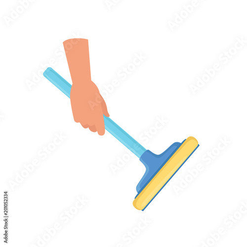 Hand holding window cleaning tool, housework concept vector Illustration on a white background