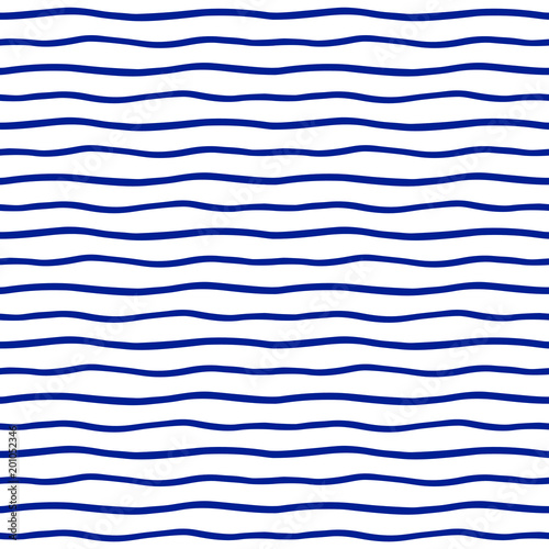 Wavy stripes, waves seamless repeat vector pattern. Hand drawn uneven undulating, winding streaks, bars, thin lines background. Striped doodle style template. River, sea, water abstract texture.