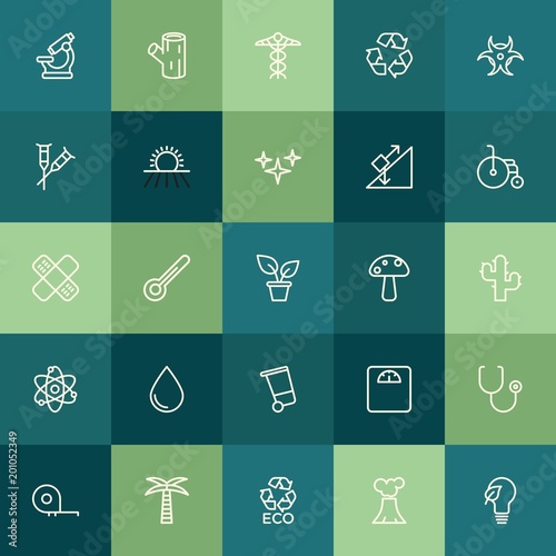 Modern Simple Set of health, science, nature Vector outline Icons. ..Contains such Icons as wood, electronic, measurement, meter, green and more on green background. Fully Editable. Pixel Perfect.