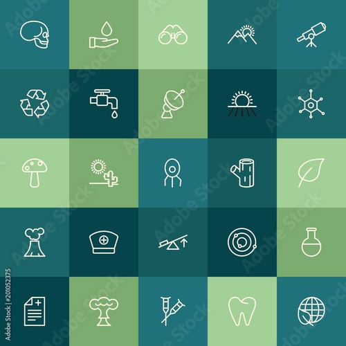 Modern Simple Set of health, science, nature Vector outline Icons. ..Contains such Icons as water, green, concept, explosion, dry, lab and more on green background. Fully Editable. Pixel Perfect.