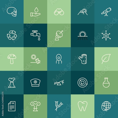 Modern Simple Set of health, science, nature Vector outline Icons. ..Contains such Icons as water,  green,  concept,  explosion,  dry,  lab and more on green background. Fully Editable. Pixel Perfect.