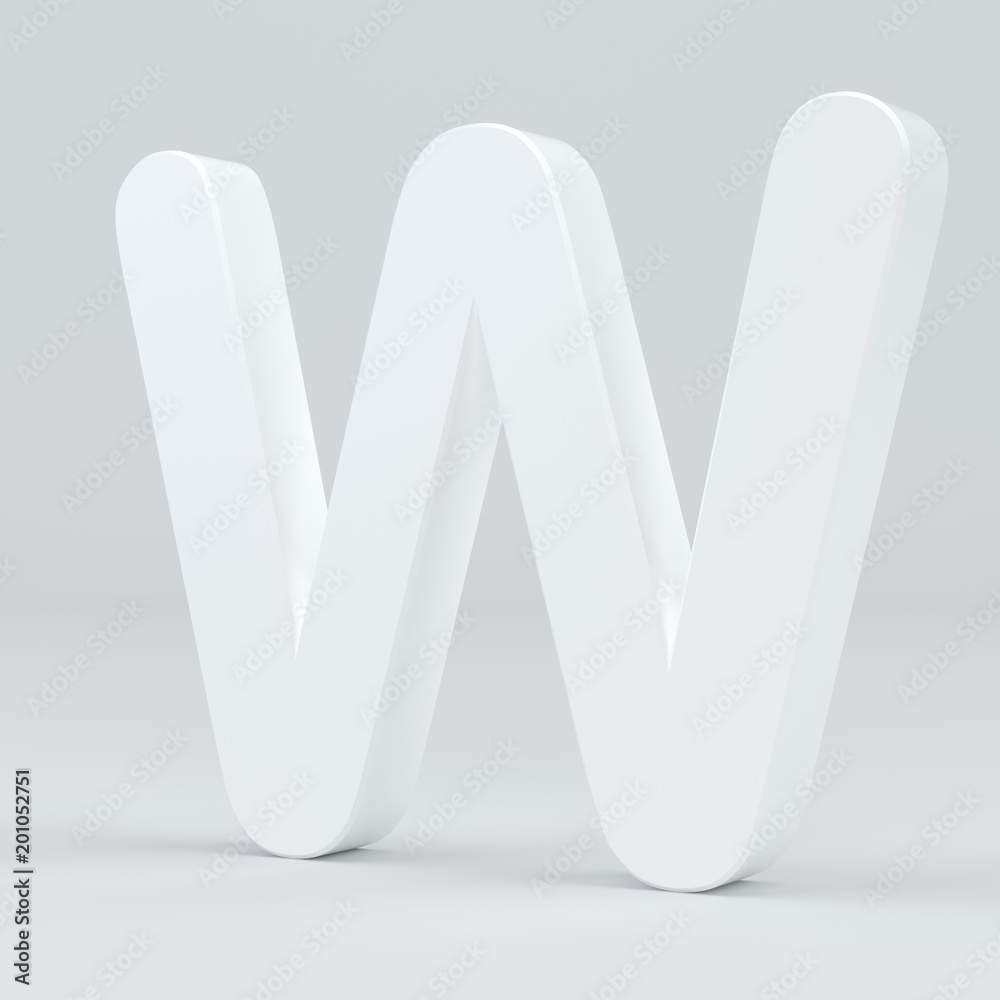 White letter W on studio light background. 3d rendering. White letter W on studio light background. 3d rendering.