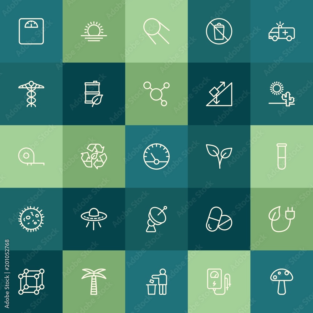 Modern Simple Set of health, science, nature Vector outline Icons. ..Contains such Icons as  environment,  nature,  edible,  energy, sunset and more on green background. Fully Editable. Pixel Perfect.