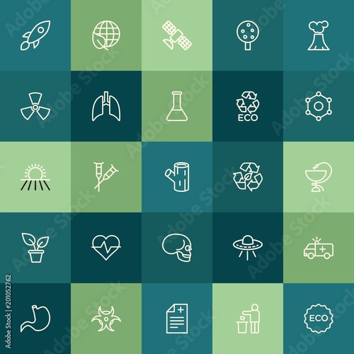 Modern Simple Set of health, science, nature Vector outline Icons. ..Contains such Icons as fruit, eruption, prescription, emergency and more on green background. Fully Editable. Pixel Perfect.