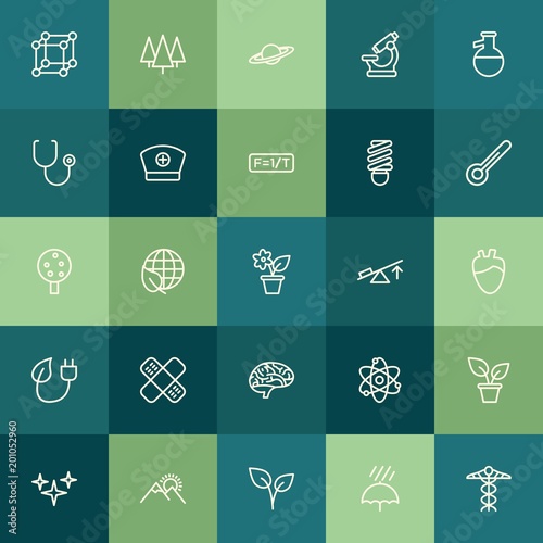Modern Simple Set of health, science, nature Vector outline Icons. ..Contains such Icons as  molecular, plant,  ecology, night,  earth and more on green background. Fully Editable. Pixel Perfect.