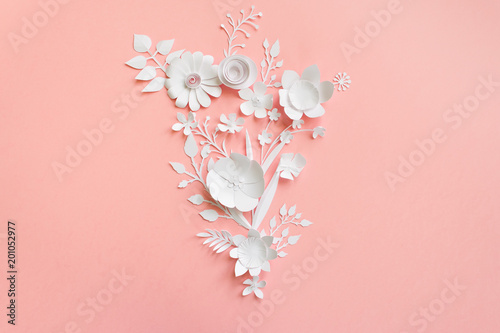 frame with white paper flowers