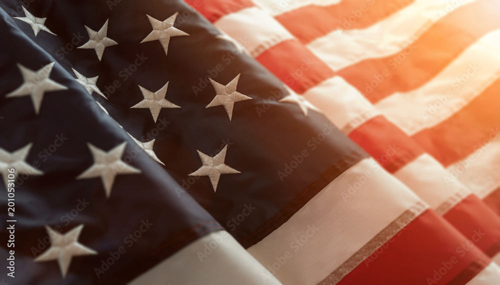 Obraz premium Close up of american flag with copy space
