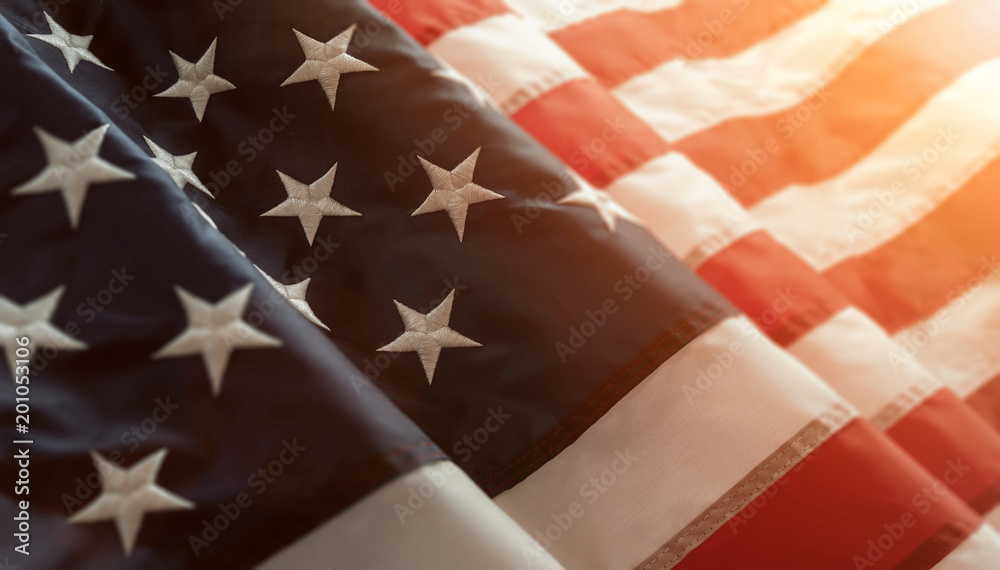 Close up of american flag with copy space