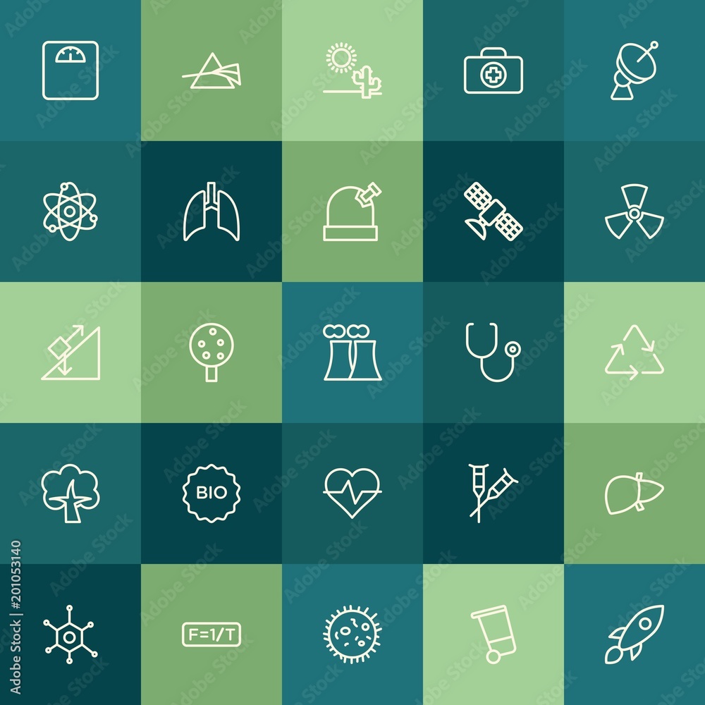 Modern Simple Set of health, science, nature Vector outline Icons. ..Contains such Icons as  biology,  microbiology, nature,  liver, human and more on green background. Fully Editable. Pixel Perfect.