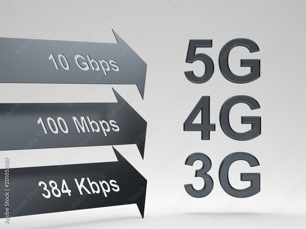 Wireless cellular network speed evolution: 3g, 4g, 5g - 3D render Wireless cellular network speed evolution: 3g, 4g, 5g - 3D render