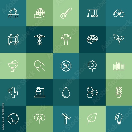 Modern Simple Set of health, science, nature Vector outline Icons. ..Contains such Icons as  technology,  equipment, agriculture,  molecule and more on green background. Fully Editable. Pixel Perfect.