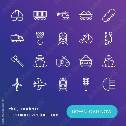 Modern Simple Set of transports, industry Vector outline Icons. ..Contains such Icons as cab, shine, yellow, green, traffic, light and more on gradient background. Fully Editable. Pixel Perfect.