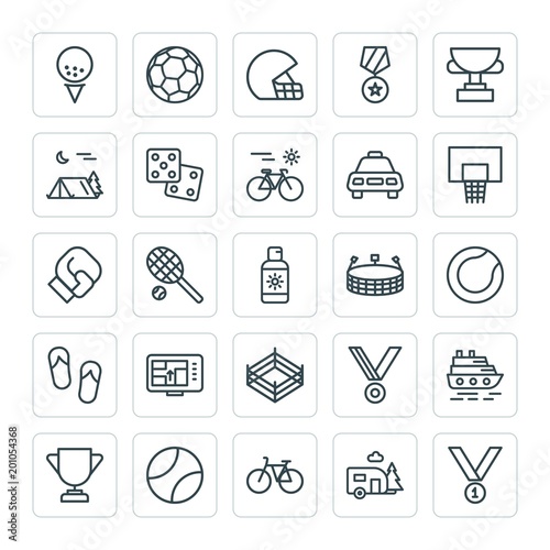 Modern Simple Set of sports, travel Vector outline Icons. ..Contains such Icons as soccer,  mobile, tennis,  travel, bike, seductive,  white and more on white background. Fully Editable. Pixel Perfect