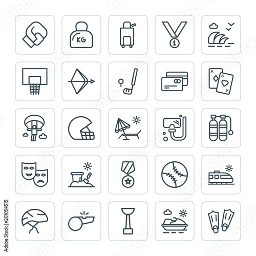 Modern Simple Set of sports, travel Vector outline Icons. ..Contains such Icons as seductive,  sport,  equipment, sport,  soccer,  bicycle and more on white background. Fully Editable. Pixel Perfect