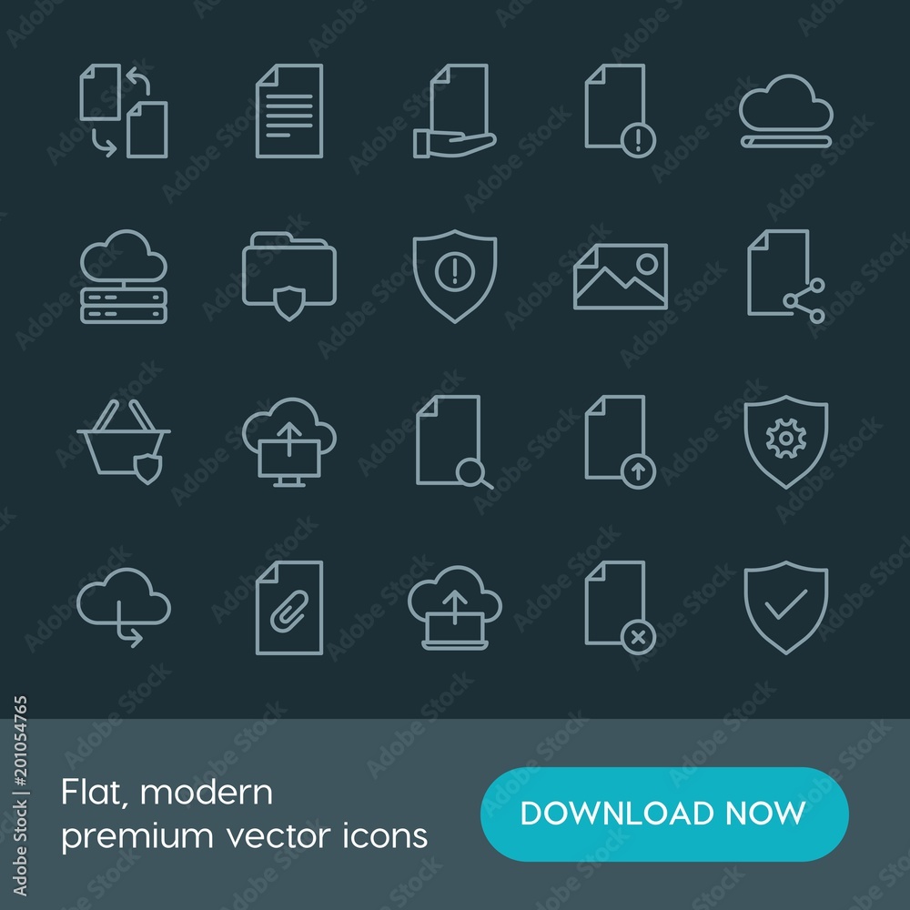 Modern Simple Set of cloud and networking, security, files Vector outline Icons. ..Contains such Icons as system, web, search, clip and more on dark background. Fully Editable. Pixel Perfect. Modern Simple Set of cloud and networking, security, files Vector outline Icons. ..Contains such Icons as system, web, search, clip and more on dark background. Fully Editable. Pixel Perfect.