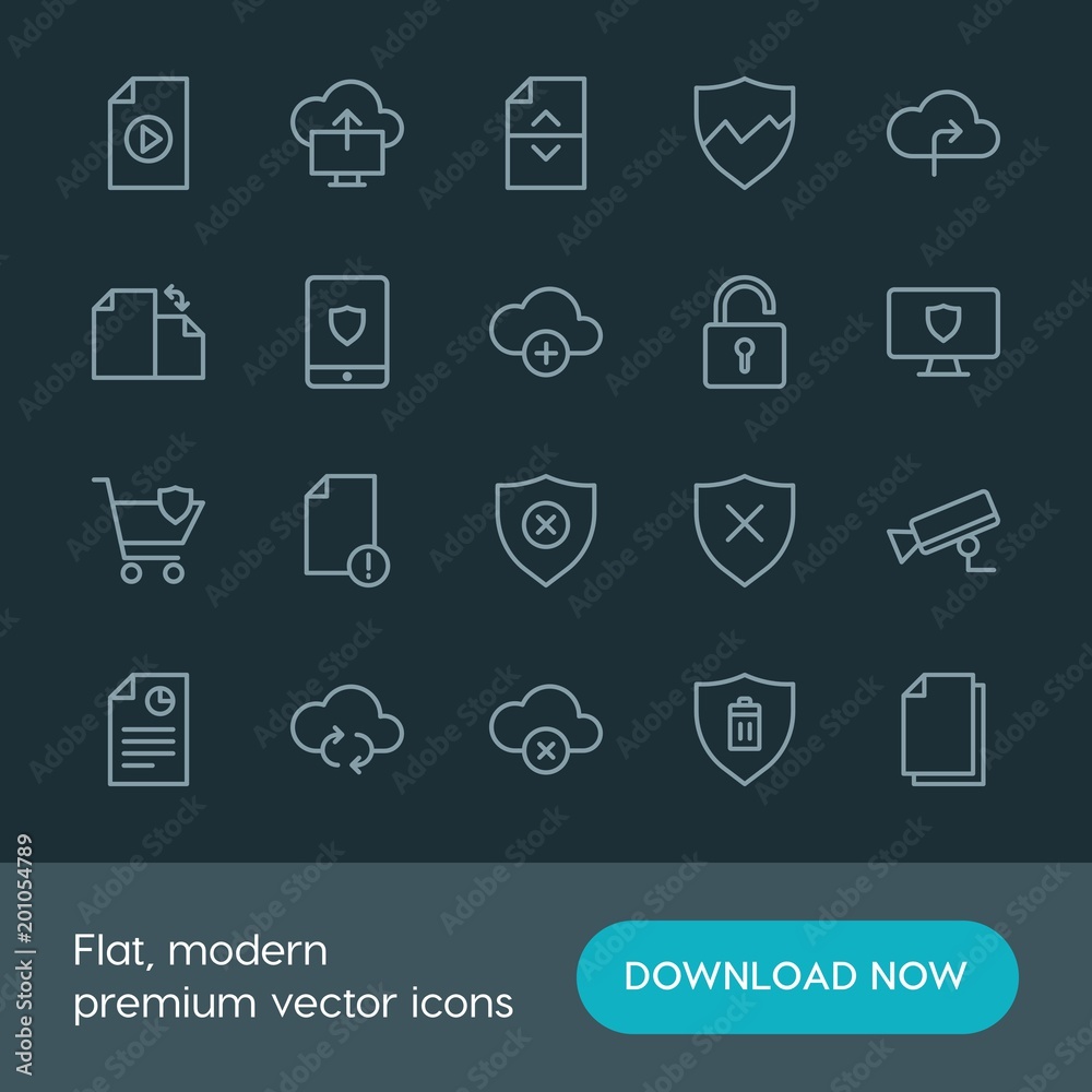 Modern Simple Set of cloud and networking, security, files Vector outline Icons. ..Contains such Icons as delete, delete, internet, crime and more on dark background. Fully Editable. Pixel Perfect. Modern Simple Set of cloud and networking, security, files Vector outline Icons. ..Contains such Icons as delete, delete, internet, crime and more on dark background. Fully Editable. Pixel Perfect.
