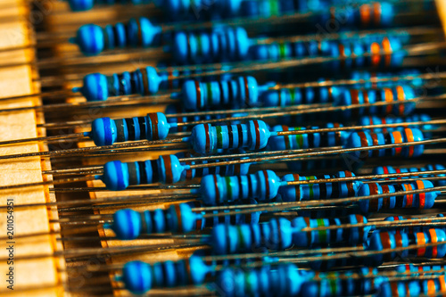 many new resistors stay together in close-ups photo