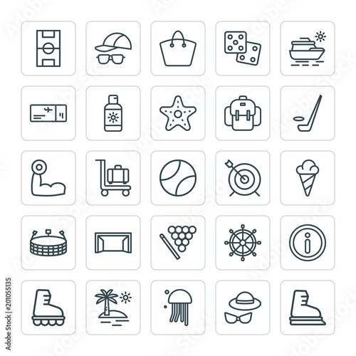 Modern Simple Set of sports, travel Vector outline Icons. ..Contains such Icons as  vector,  animal, summer,  skating,  casual,  ship,  bag and more on white background. Fully Editable. Pixel Perfect